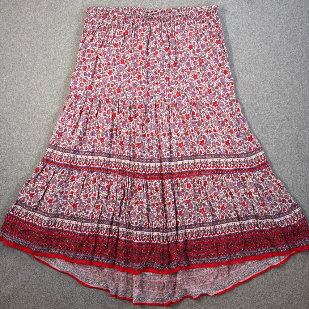 Knox Rose Women's XL Floral Maxi Skirt Elastic Waist Boho Purple Red